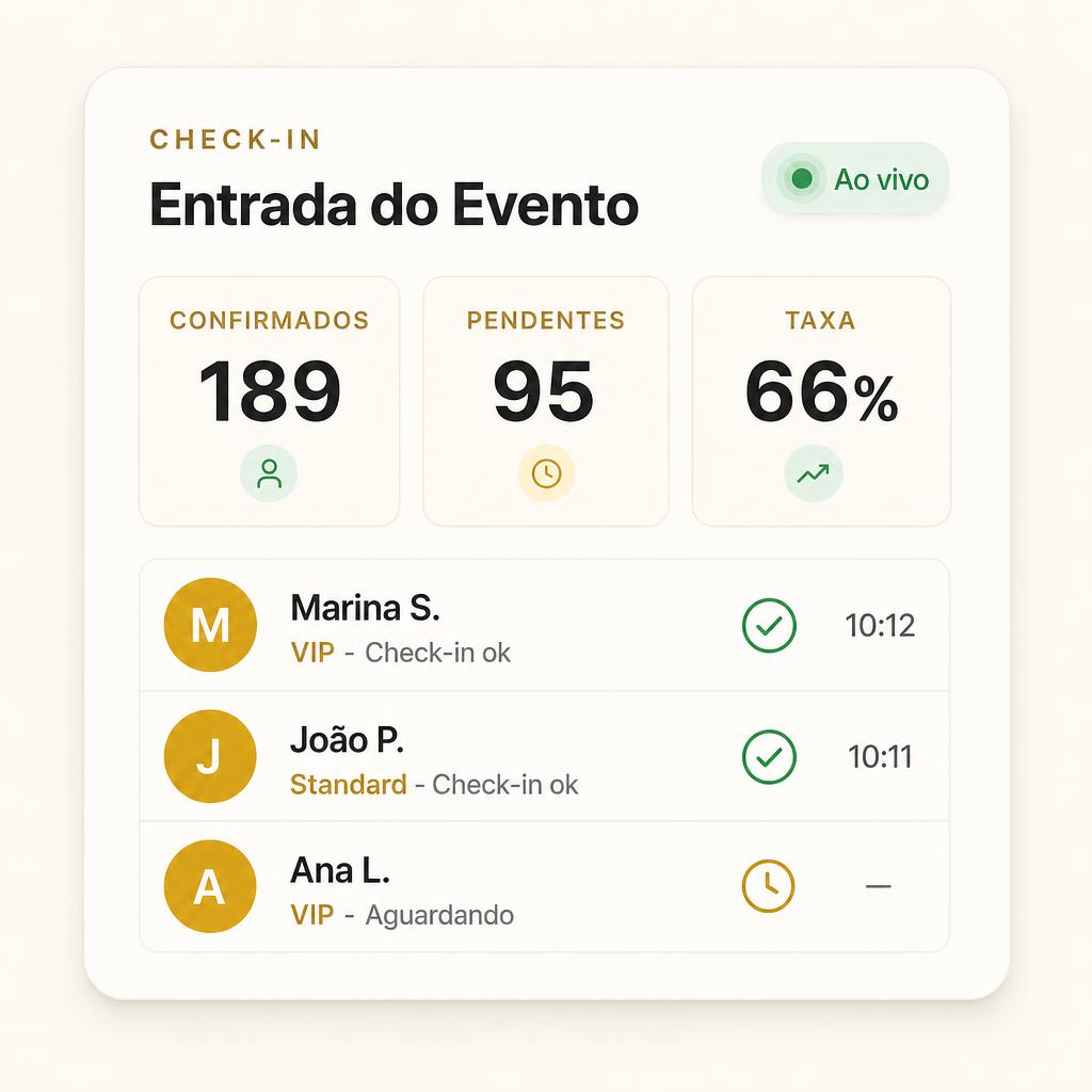 Tela de check-in ao vivo do evento